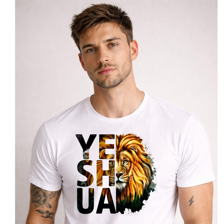 Camiseta Masculina Camisa Unissex Estampada Religiosa Yeshua Leão de Judá Básica Lançamento