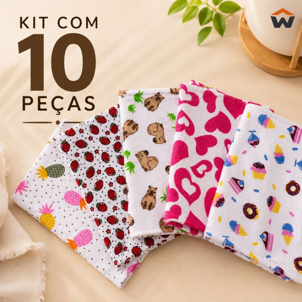 Kit Pano de Prato Atoalhado Alta Absorção Grande 40x60 Premium Diversas Estampas