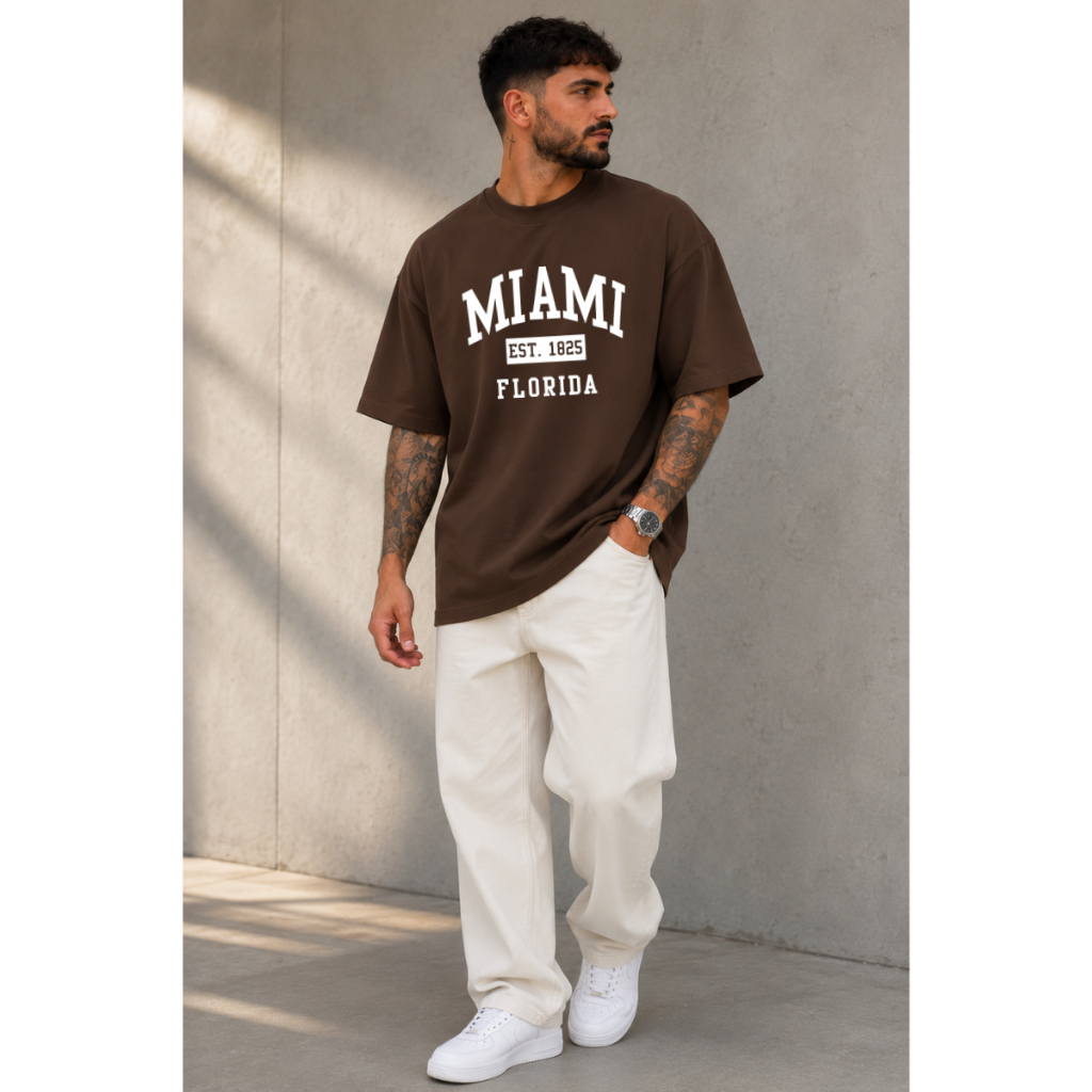 Camiseta Miami Florida Streetwear Oversized Estampado Camisa 100% Algodão Premium P ao GG Tendencia