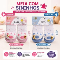 Meias Bebê com Sininhos 🔔 Antiderrapante Menino e Menina | Divertida e Confortável 0 a 12 / 12 a 24 Meses