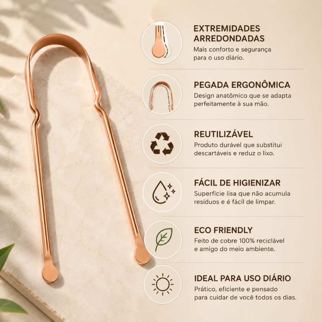 Limpador Raspador De Língua 100% Cobre Puro Ayurveda Adulto e Infantil Higiene Limpeza Bucal Lingual Lamina de Raspagem — imagem 2 de 2