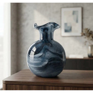 Vaso Murano Azul Safira Mesclado 12x16cm | Vaso Decorativo de Vidro para Sala, Aparador e Mesa  Isso captura: