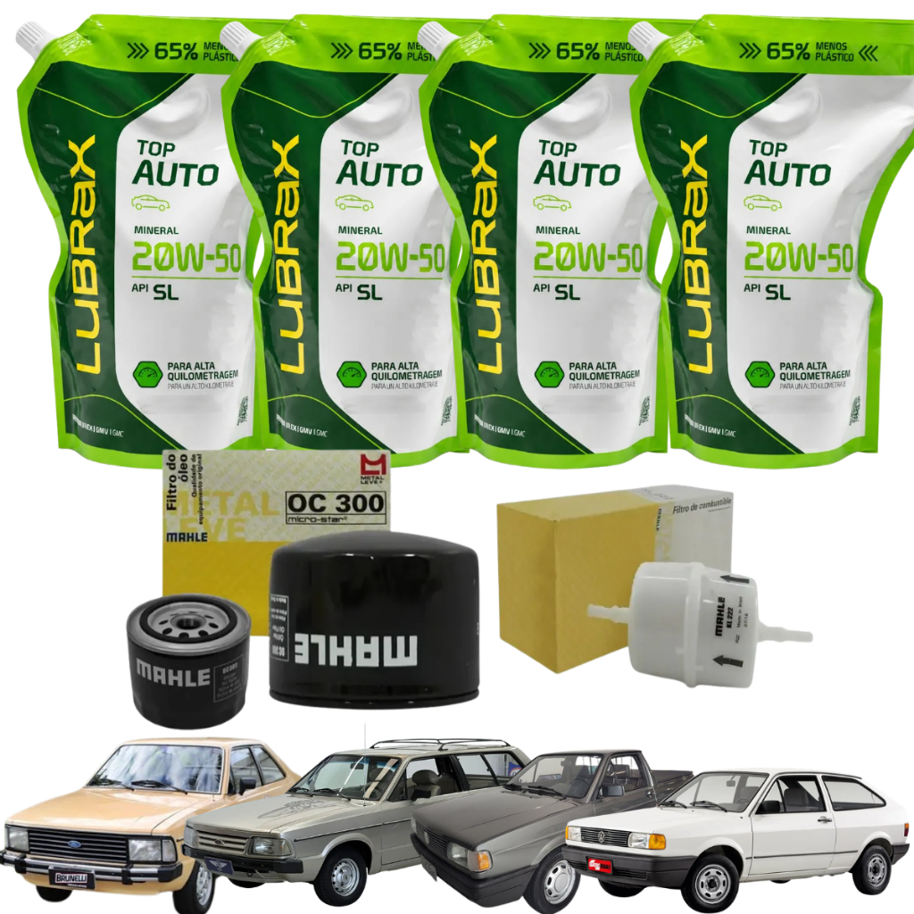 Kit Troca Óleo 20W50 Lubrax Motor CHT 1.0 1.6 Volkswagen Gol Parat Saveiro Voyage Ford Escort Pampa Belina Del Rey