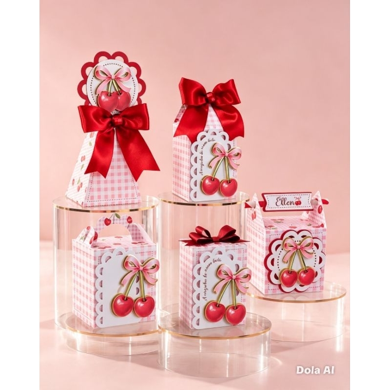 Kit Festa 20 Personalizado Cerejinha Luxo | Caixas Personalizadas Lembrancinhas Aniversário