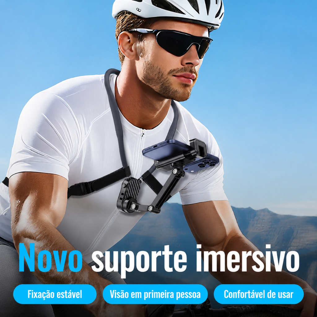 Suporte de Pescoço para Celular ou Câmera de Ação 360° Ajustável para Gravação POV