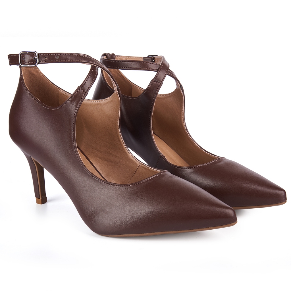 Scarpin Feminino Tiras Cruzadas Bico Fino Salto Alto Sofisticado Festa Elegante Luxo Confortável