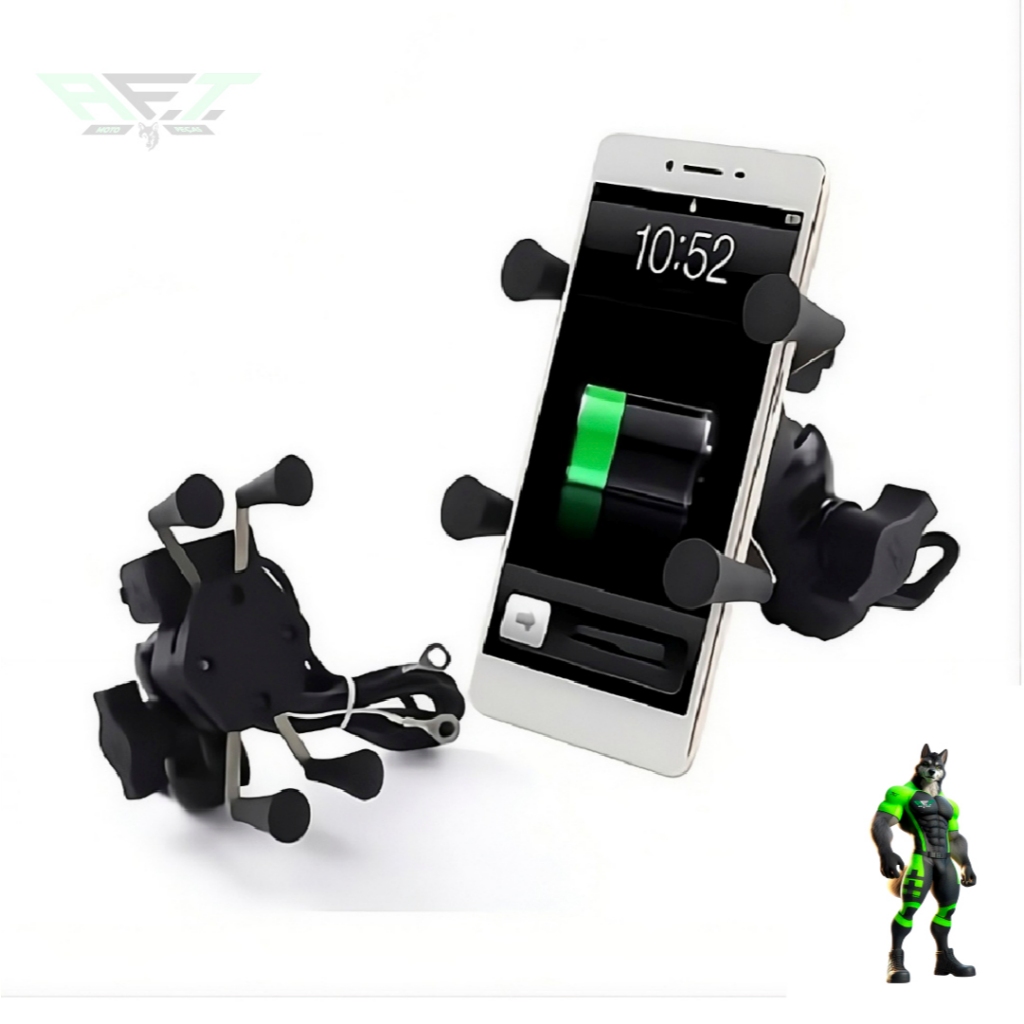 Suporte Garra Para Celular Moto Universal Com Carregador Usb De FERRO