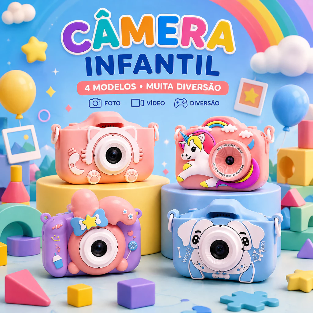 Brinquedos Mini Câmera Infantil Recarregável Video Jogos Fotos Filma Tira Foto De Verdade Com cartão de memória — imagem 1