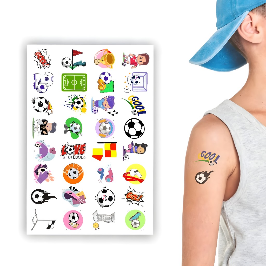 Tatuagem Temporária Infantil Tema Futebol kit de cartelas menino - brindes para aniversário infantil