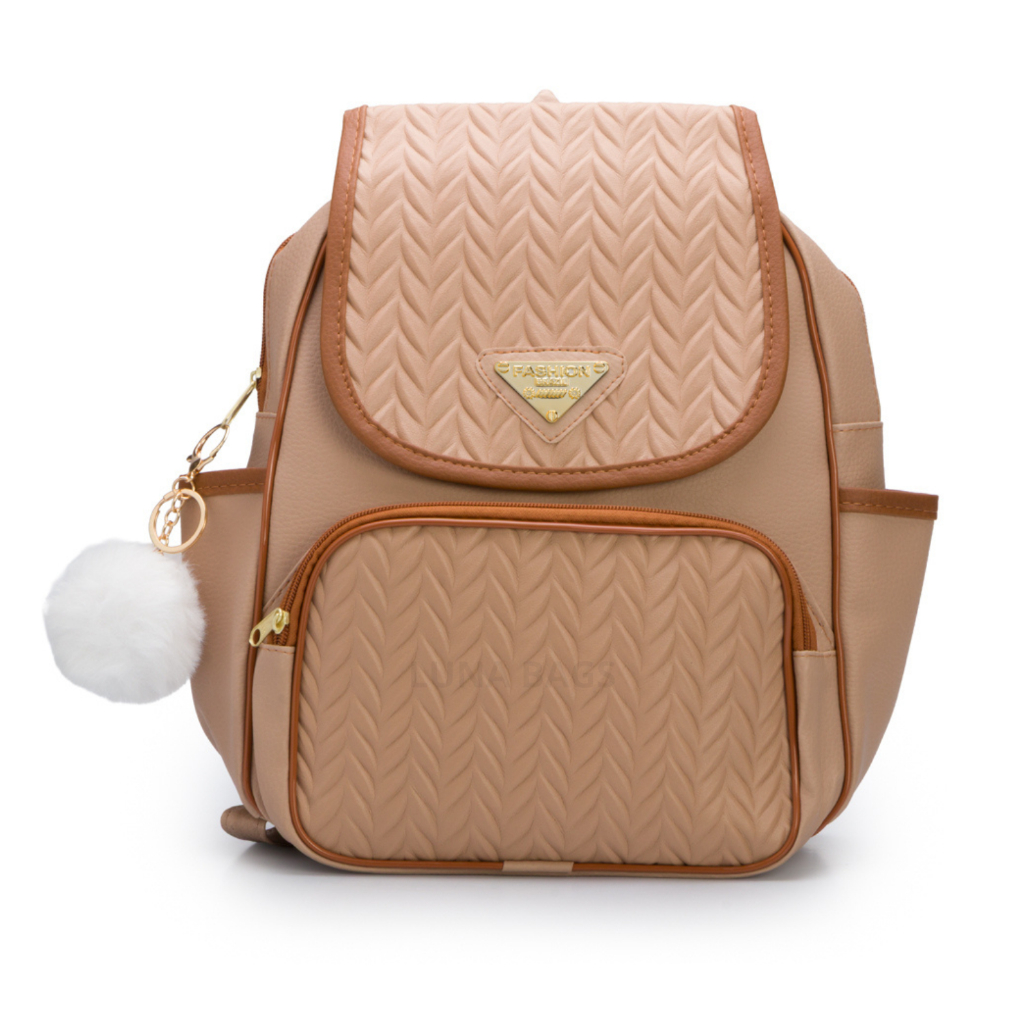 Bolsa Mochila Feminina com Alças Ajustáveis para Mais Conforto + Chaveiro pompom