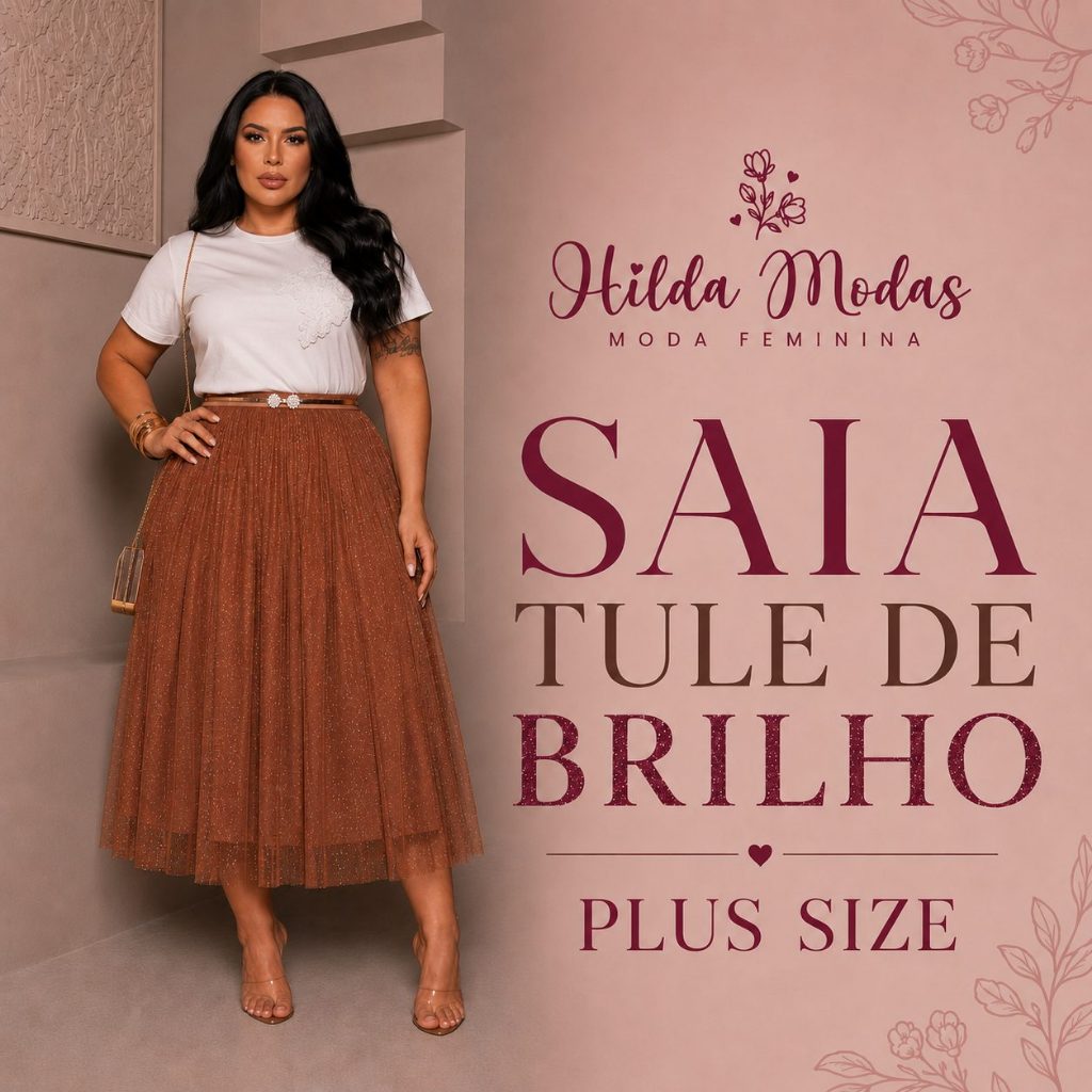 Saia PLUS SIZE G1, G2, G3, G4 Tule Cristal Midi Brilho Glitter forrada Moda evangélica Fardamento Festividade Congresso