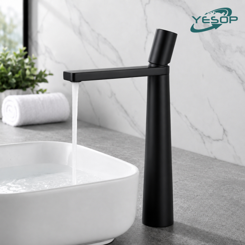 YESOP Torneira Banheiro Preta Fosca Luxo Inox Monocomando Misturador Alta 30cm