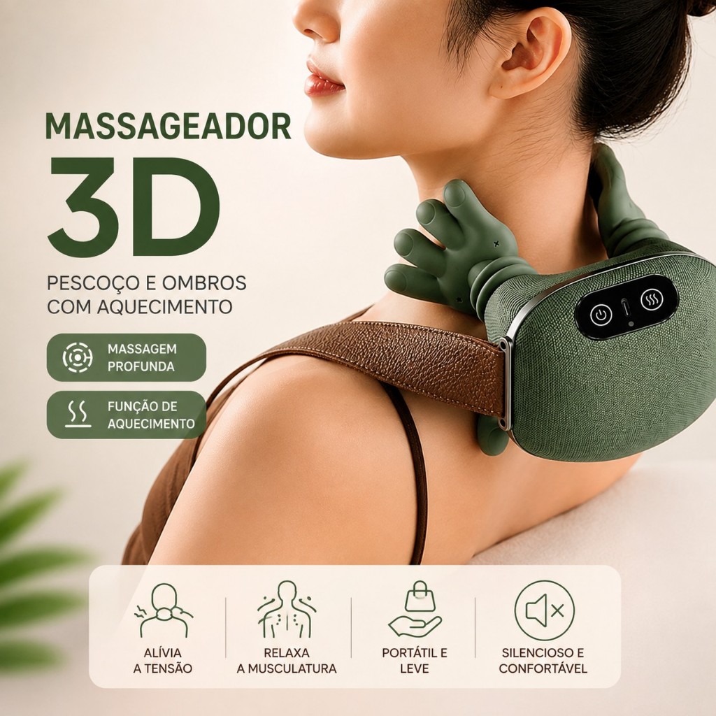 Massageador de Pescoço e Ombros 3D com Aquecimento Massagem Profunda Portátil