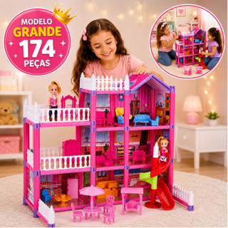 Casinha Castelo De Boneca Grande Casa Princesa Brinquedo Infantil 174 Peças Presente Menina