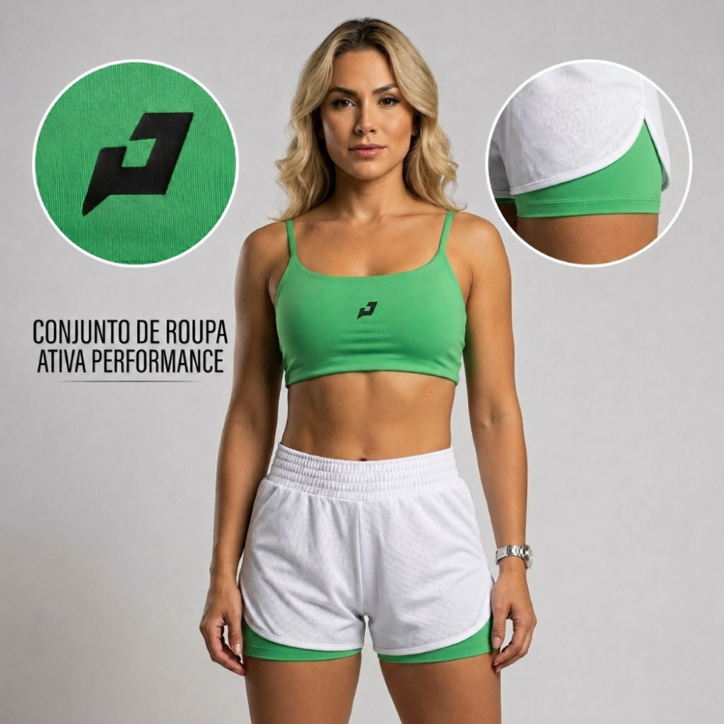 Conjunto Fitness Feminino Top com Short Duplo Corrida Academia Treino Confortável Premium