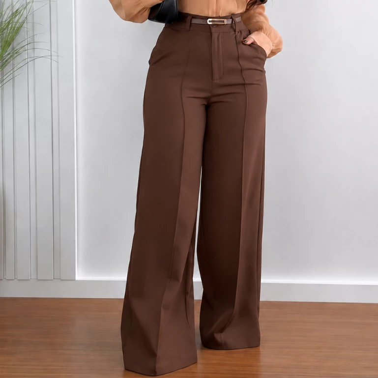 Calça Alfaiataria Feminina Pantalona Cintura Alta Premium com Cinto de Brinde Elegante Confortável — imagem 1