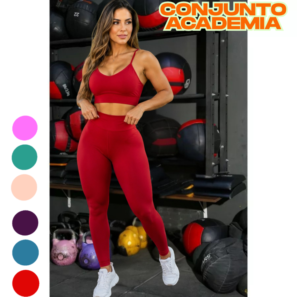 Conjunto Feminino Fitness Legging Top Academia Alta Compressão Zero Transparência suplex