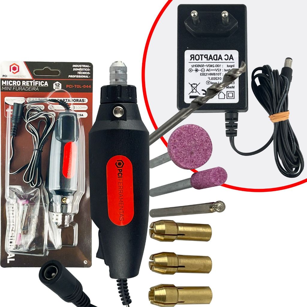 Micro Retífica Mini Furadeira Retificadora Lixadeira Com Fonte 12V Pronta Para Uso