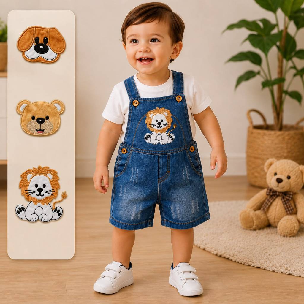 Jardineira Short Infantil Menino Jeans Menino Com Destroyed