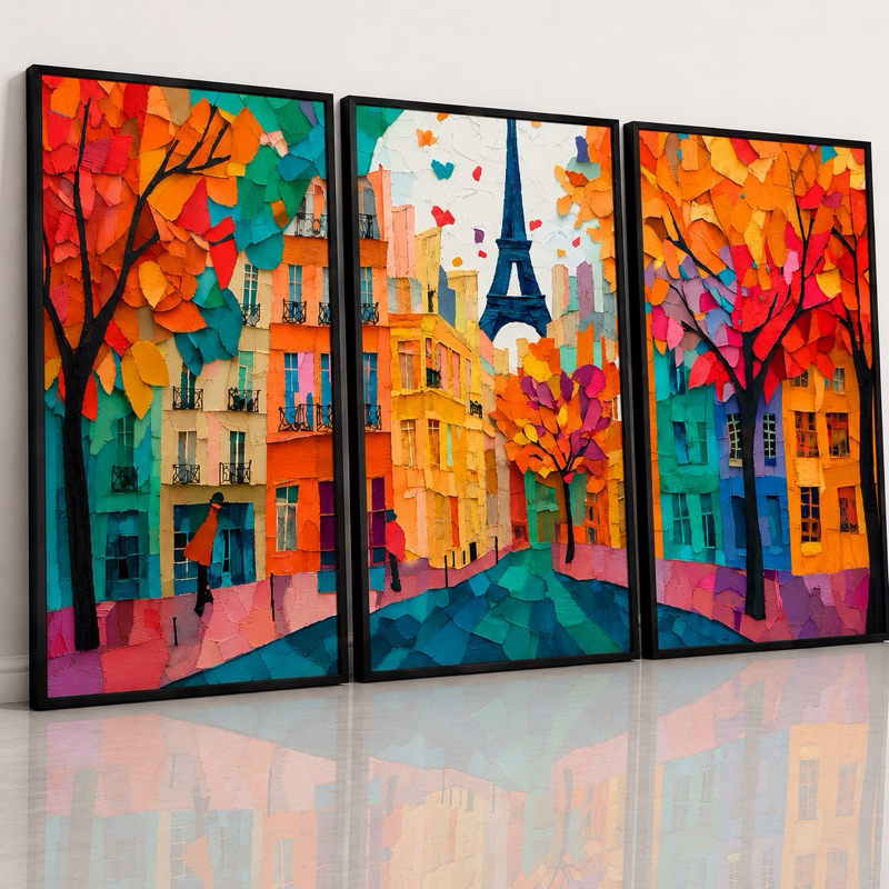Quadros Decorativos Paisagem Paris Colorido Arte Moderno Torre Flores