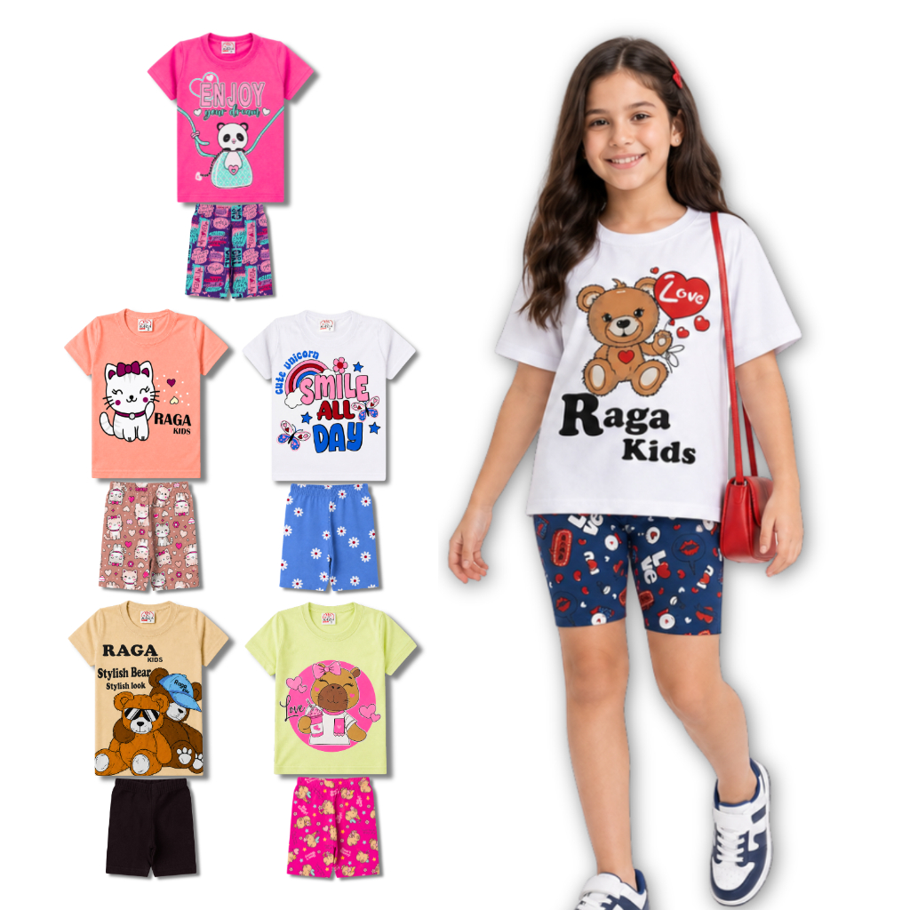 Kit 5 Conjuntos Infantil e Juvenil Feminino Menina Verão Estampados Sortidos do Tamanho 1 ao 14