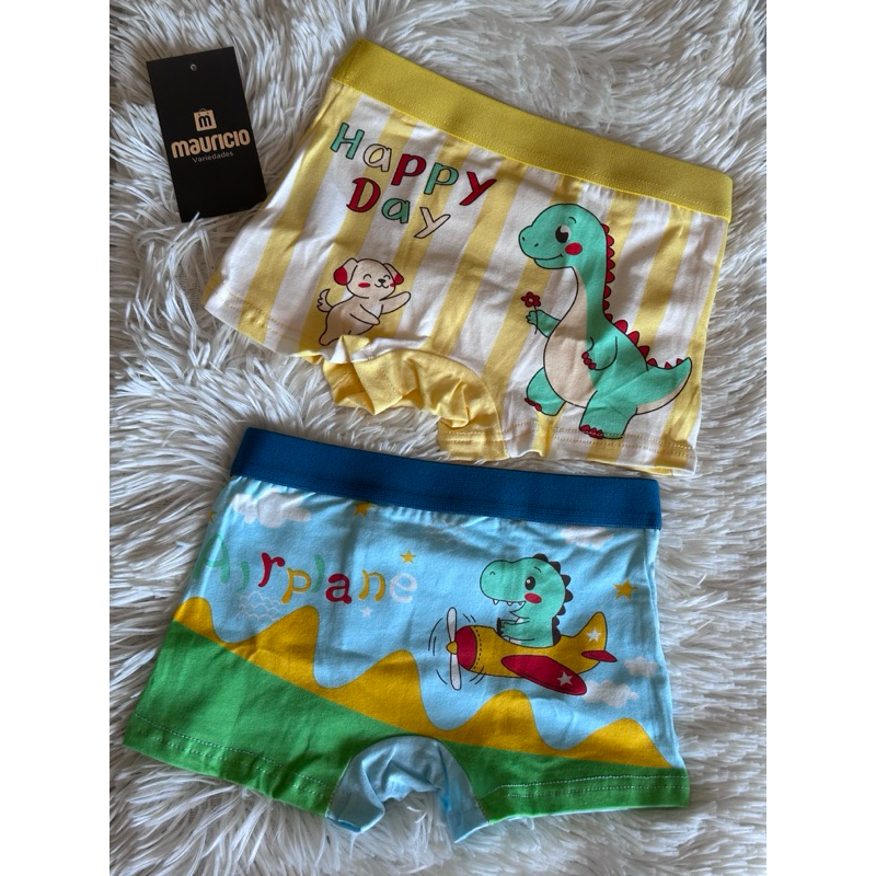 Conjunto 2 Cuecas Boxer infantil estampada Dinossauros Fofos para Meninos, Confortáveis e Respiráveis