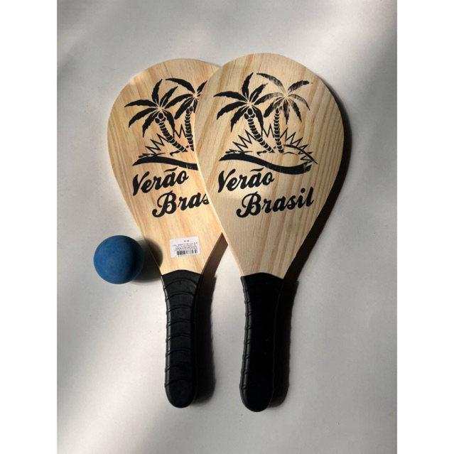 Kit 2 Raquetes de Frescobol de Madeira + Bola | Raquete de Praia | Jogo de Raquetes para Praia e Verão