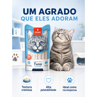 Petisco Wanpy Creamy Treat Gatos 350g 25 Sachês Frango Atum Salmão Camarão Caranguejo Vieira Bacalhau Sabor Cremoso Pets