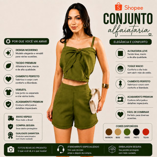Conjunto Feminino Conjunto Alfaiataria Conjunto Cropped e Short Conjunto Verão Feminino Conjunto Elegante