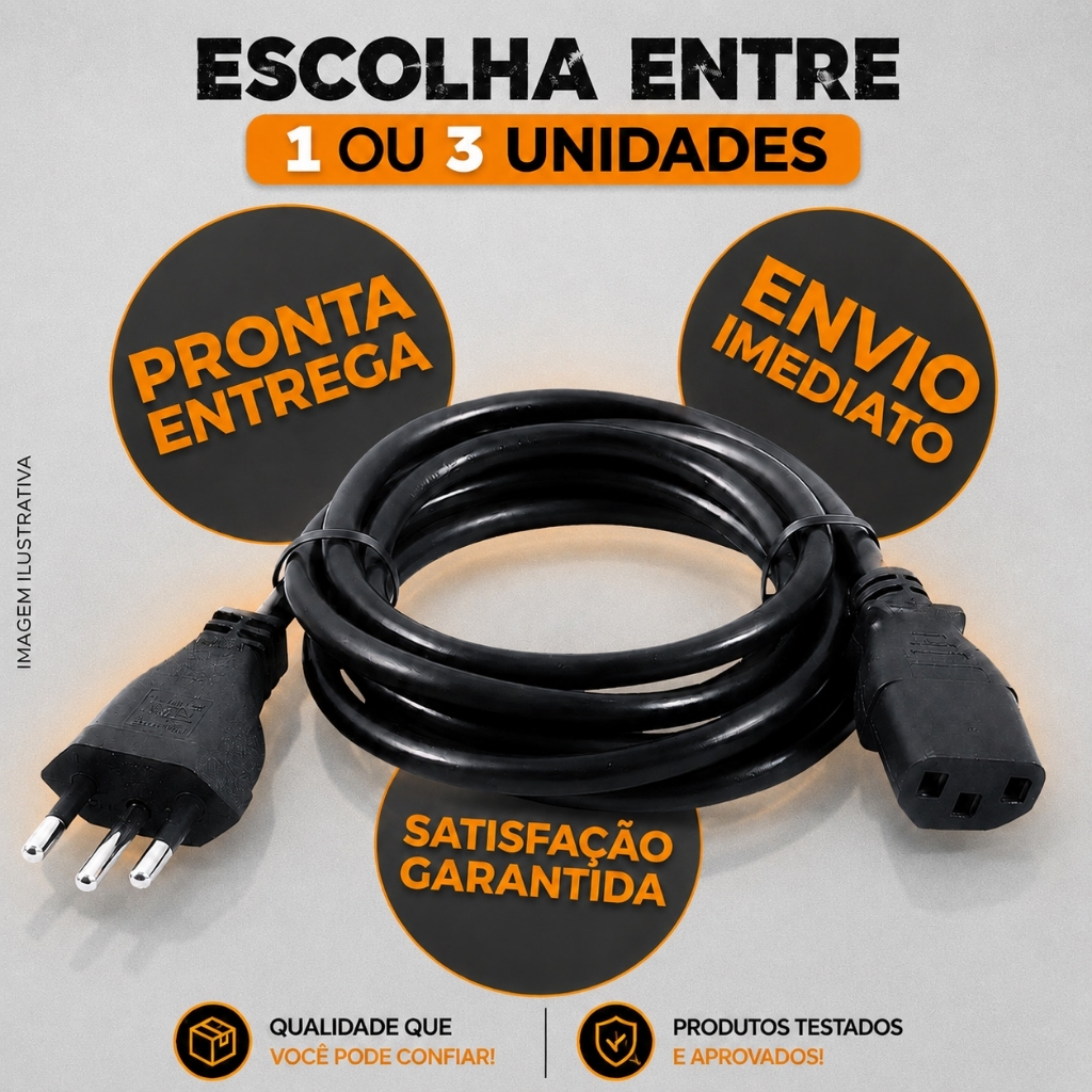 Cabo De Força Energia Computador Padrão Novo Atx PC Monitor Fonte Notebook