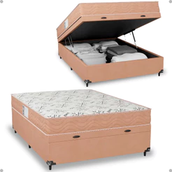 Cama Baú Viúva + Colchão D33 One Face - Suede Bege - e-Shop Casa