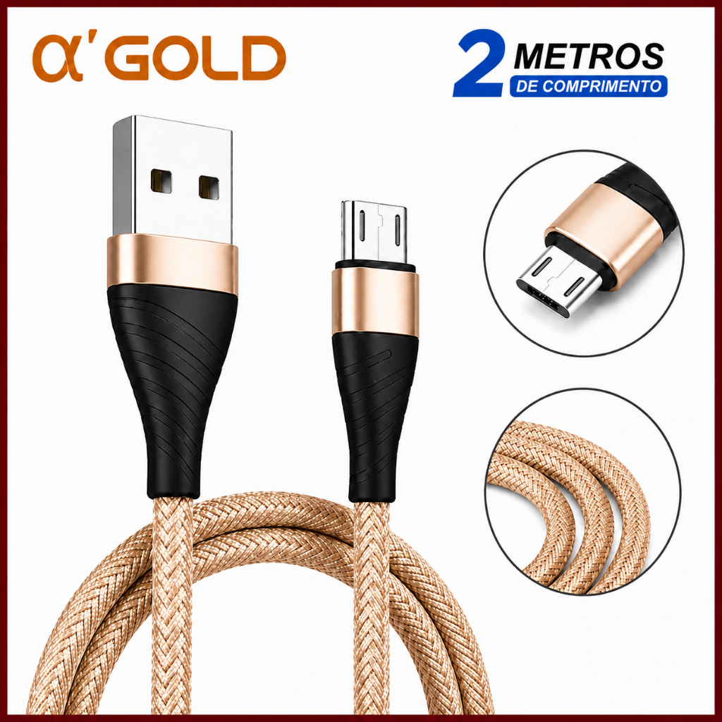 Cabo Carregador V8 Carga Rápida 2 Metros Android Reforçado Micro USB…