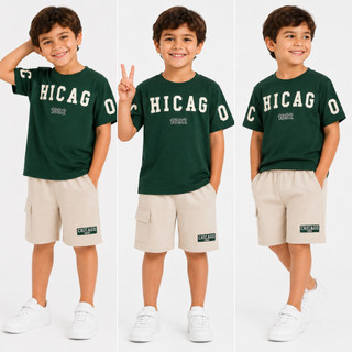 Conjunto kit de duas peças infantil masculino bermuda bolso cargo + blusa estampa moda me…
