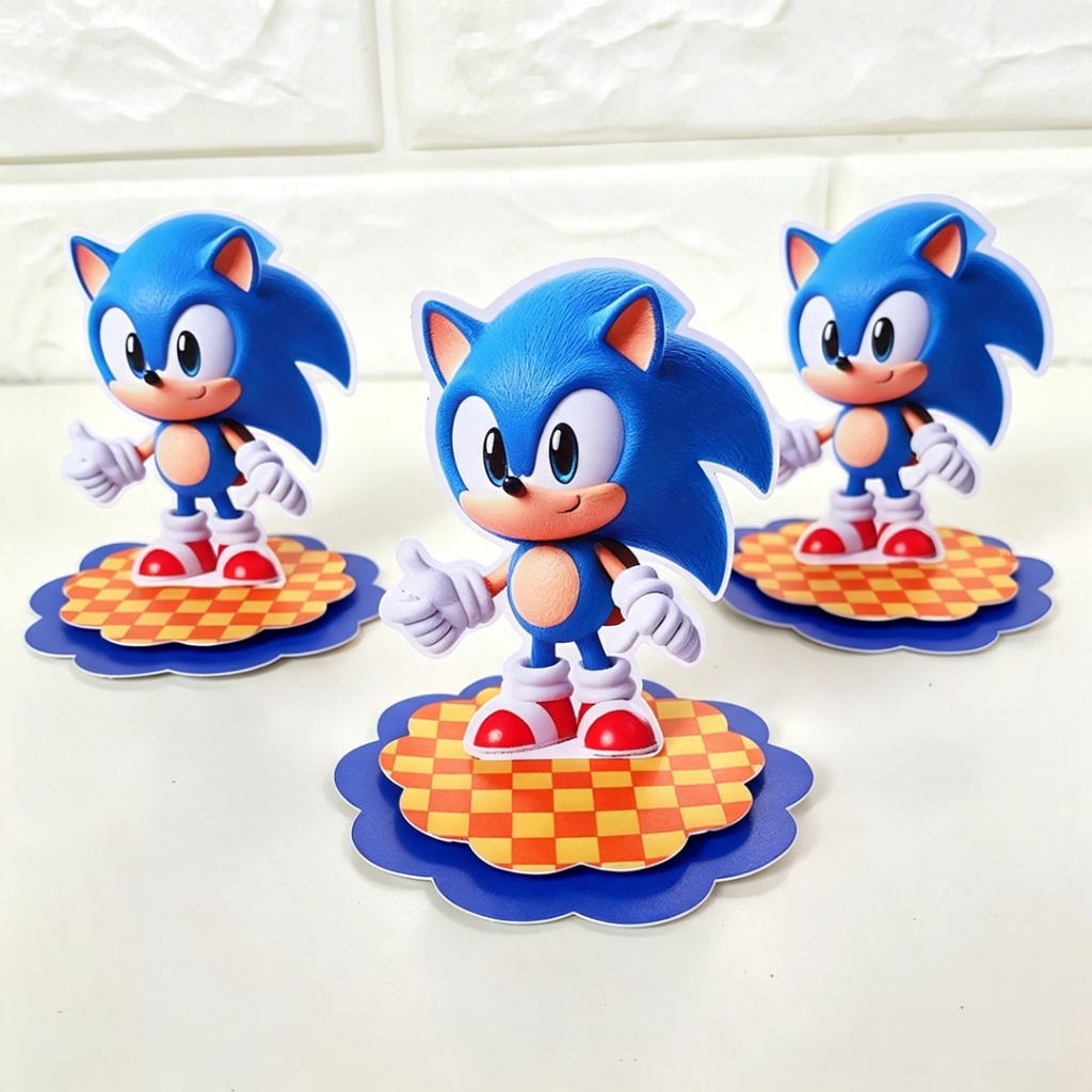 Apliques em Pé 3D Personalizado Sonic Cute Lembrancinhas para Festa Infantil