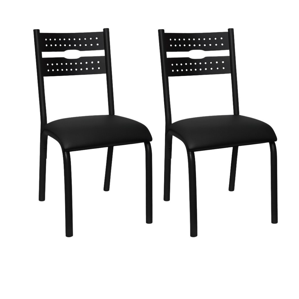 Kit 2 Cadeiras Pretas para Sala de Jantar Cozinha Assento Estofado Estrutura de Aço