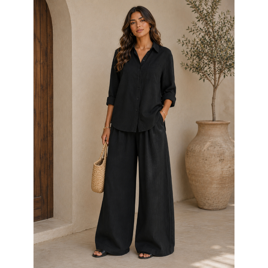 Conjunto Feminino de Linho  | Camisa + Calça Pantalona | Estilo Old Money Casual e Elegante