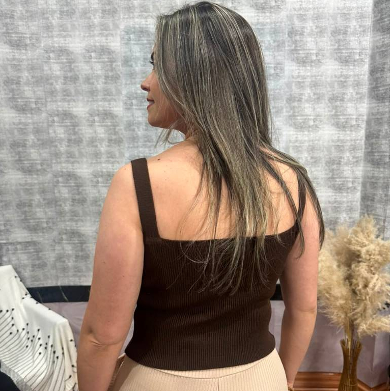 Regata Feminina Tricot Canelada Alcinha Blusa Básica Verão Elegante Moda Feminina — imagem 2 de 2