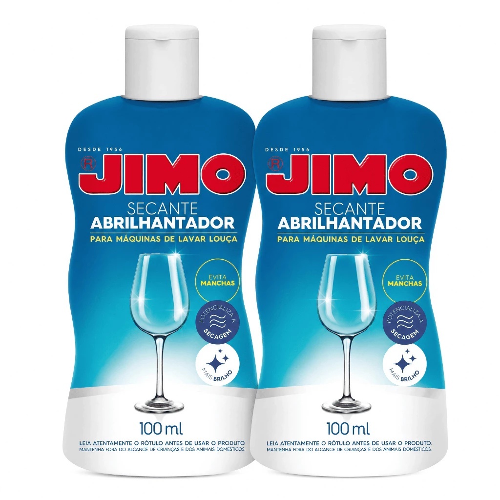 Jimo Secante Lava-Louças 2 Frascos 100ml Cada Para Brilho Sem Manchas