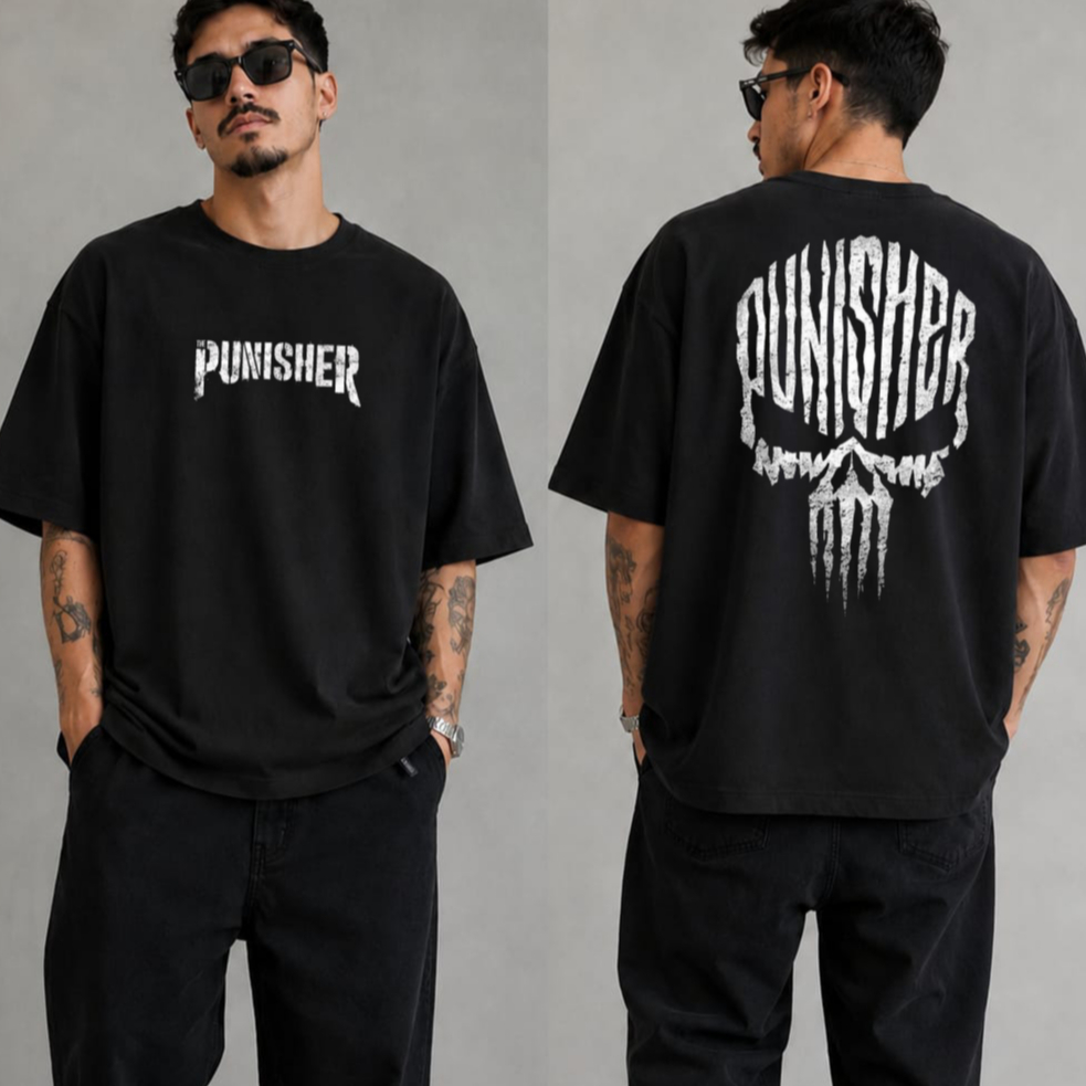 Camiseta Oversized The Punisher - Justiceiro Caveira Marvel Masculina Streetwear