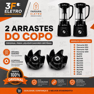 2 Arraste do Copo Para Liquidificador Britania BLQE01A BLQE14A BLQ1280 BLQ1350 e Diamante Original Genuíno