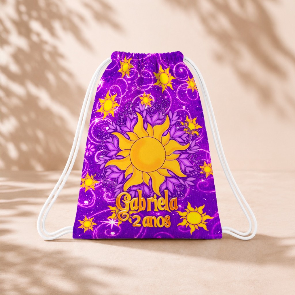 10 Mochila Personalizada Infantil 18x26 Sacolinhas Surpresa Festa Aniversário Lembrancinha Enrolados Rapunzel M1