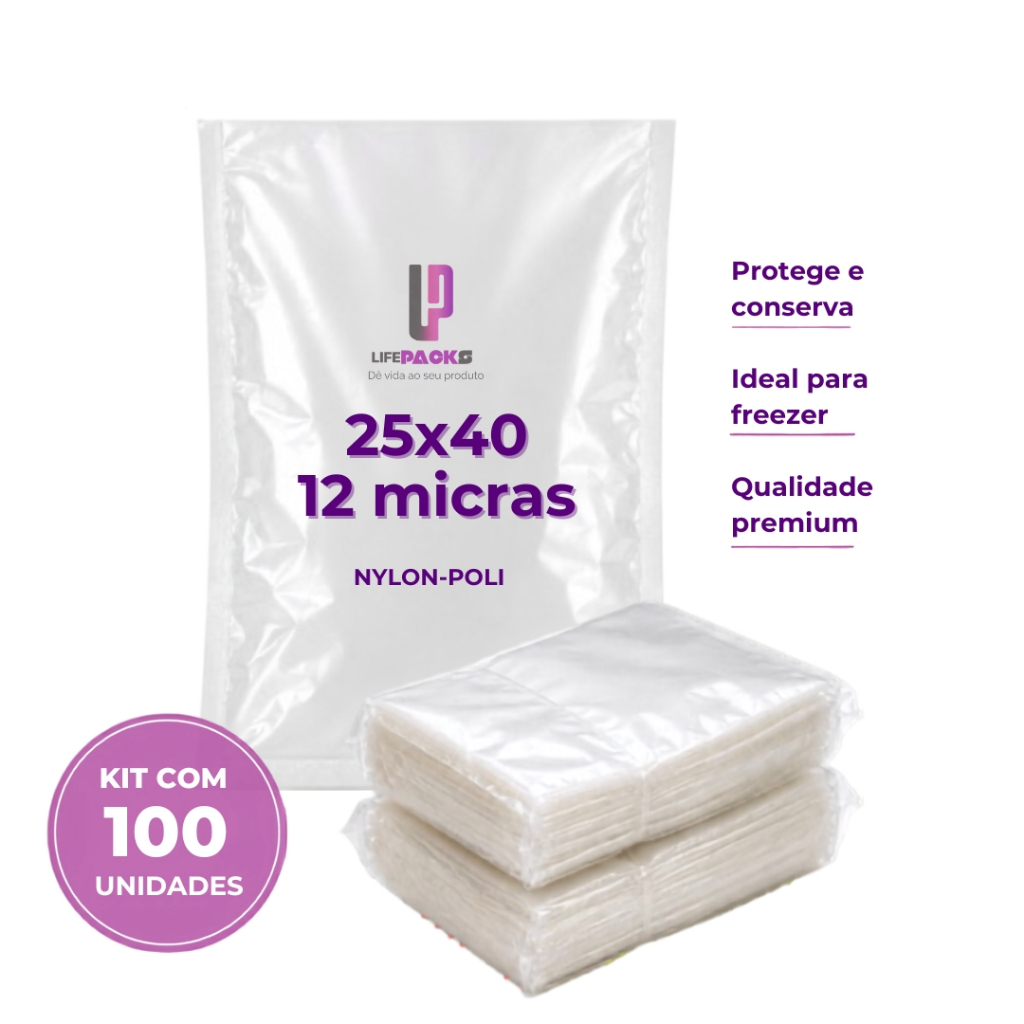 Embalagem Saco a Vácuo 25x40 100 Unidades para Seladora de Alimentos BPA free Carnes Congelados Marmitas