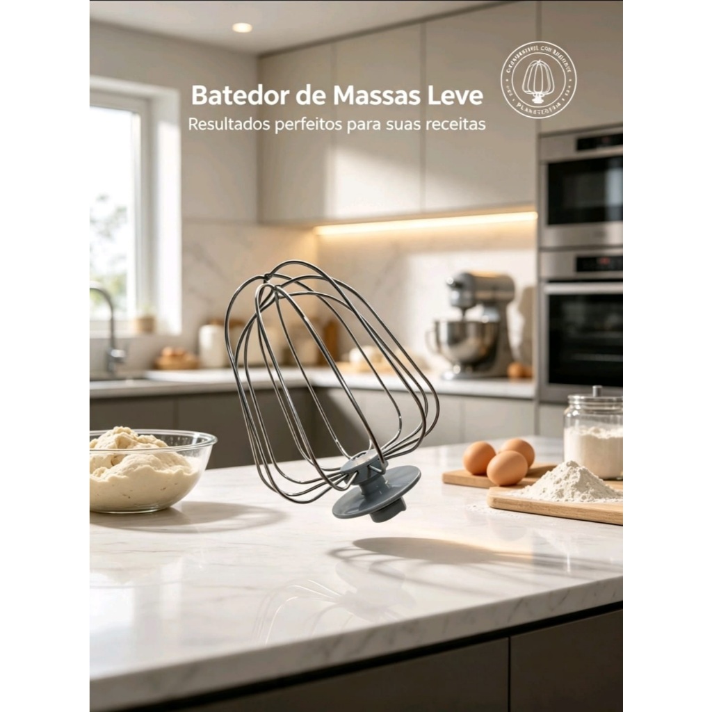 Batedor De Massa Leve compatível Para Batedeira Planetária Arno Deluxe Original cinza