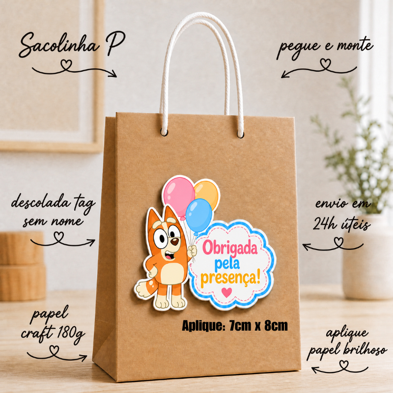 Sacolinha Personalizada Bluey Pequena Desmontada Lembrancinha de aniversário Bluey