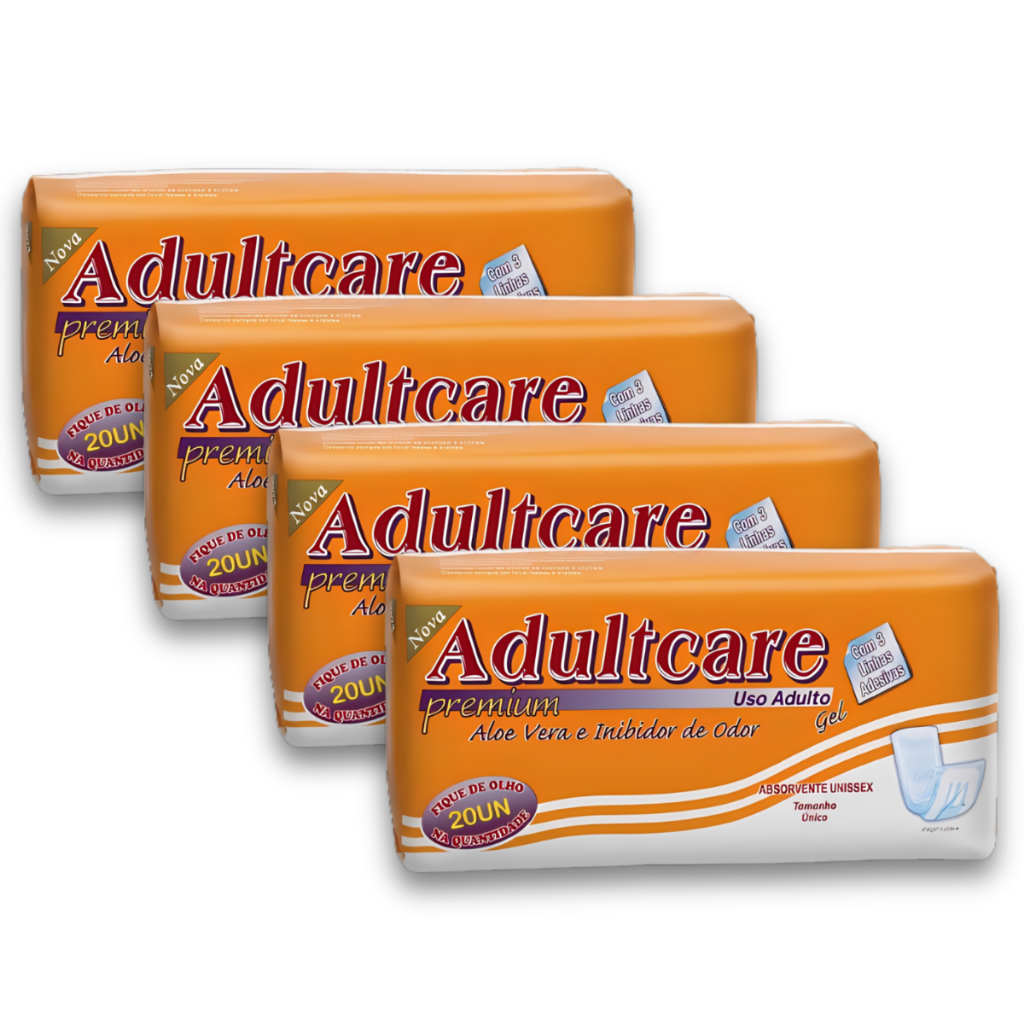 Kit 4 Absorvente Geriátrico Adulto com Cola Adultcare Premium - Total de 80 Unidades