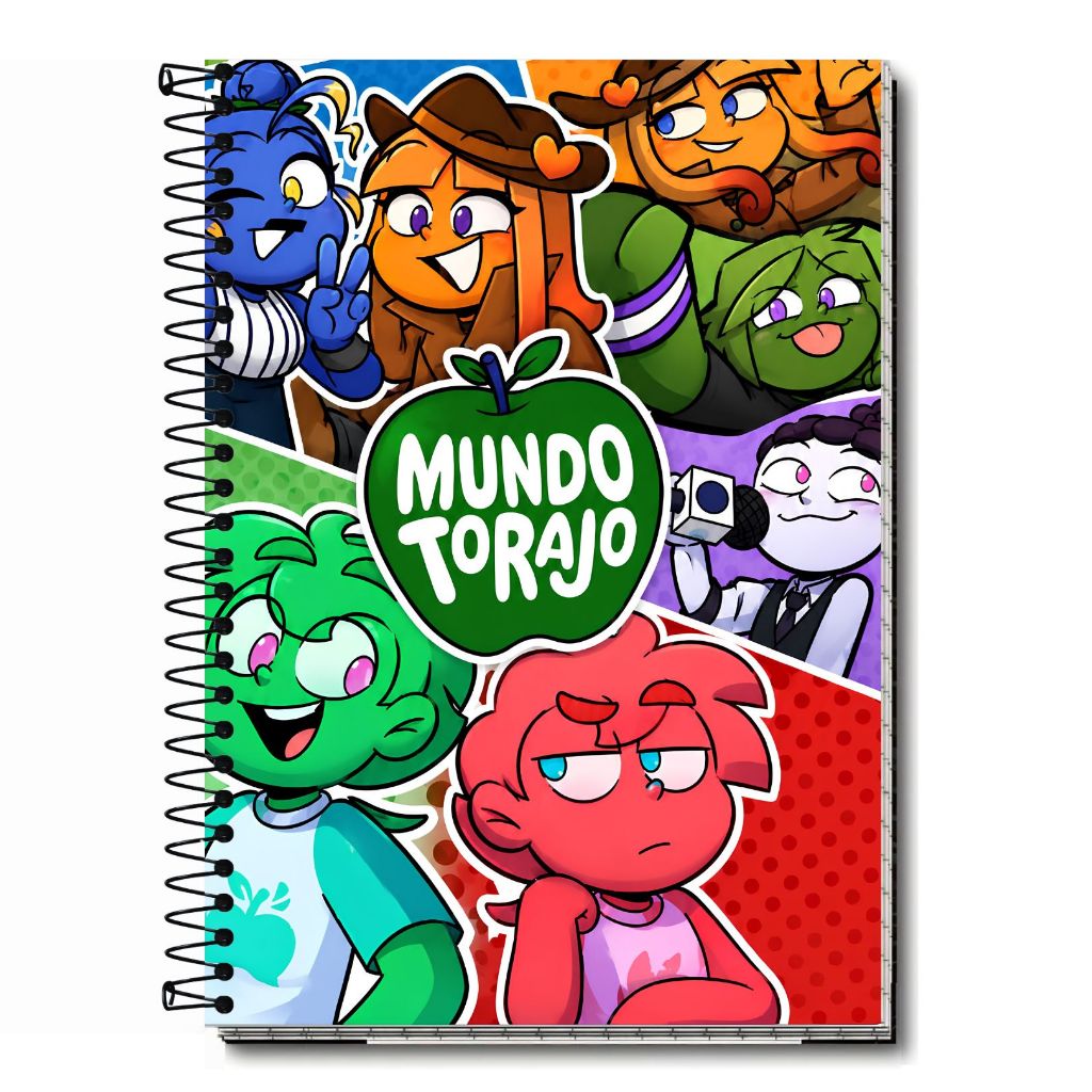 Caderno escolar Mundo Torajo Educativo Infantil Colorido Capa Dura 1, 10, 15 e 20 Materias Universitario Espiral Premium