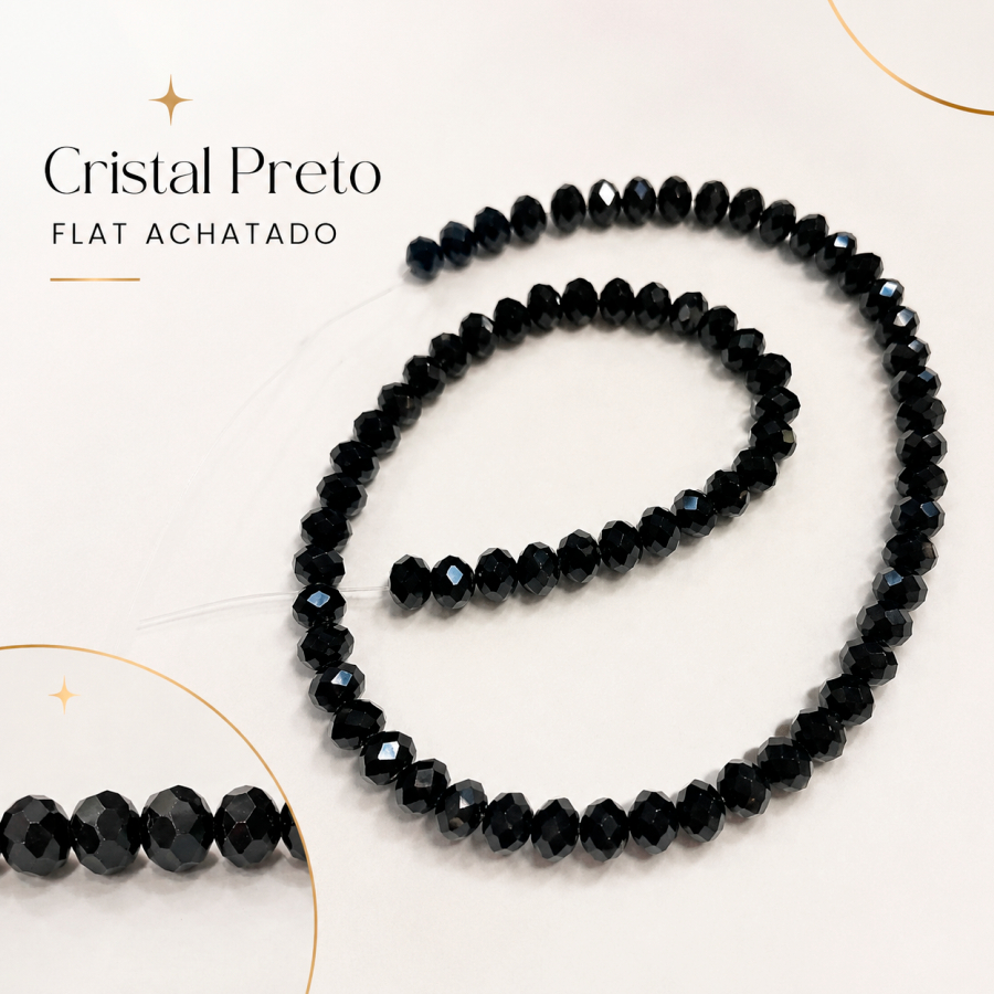 Fio De Cristal Preto Facetado N4 N6 N8 N10 N12 mm Flat Achatado Para Guias Pulseiras Colares Terço