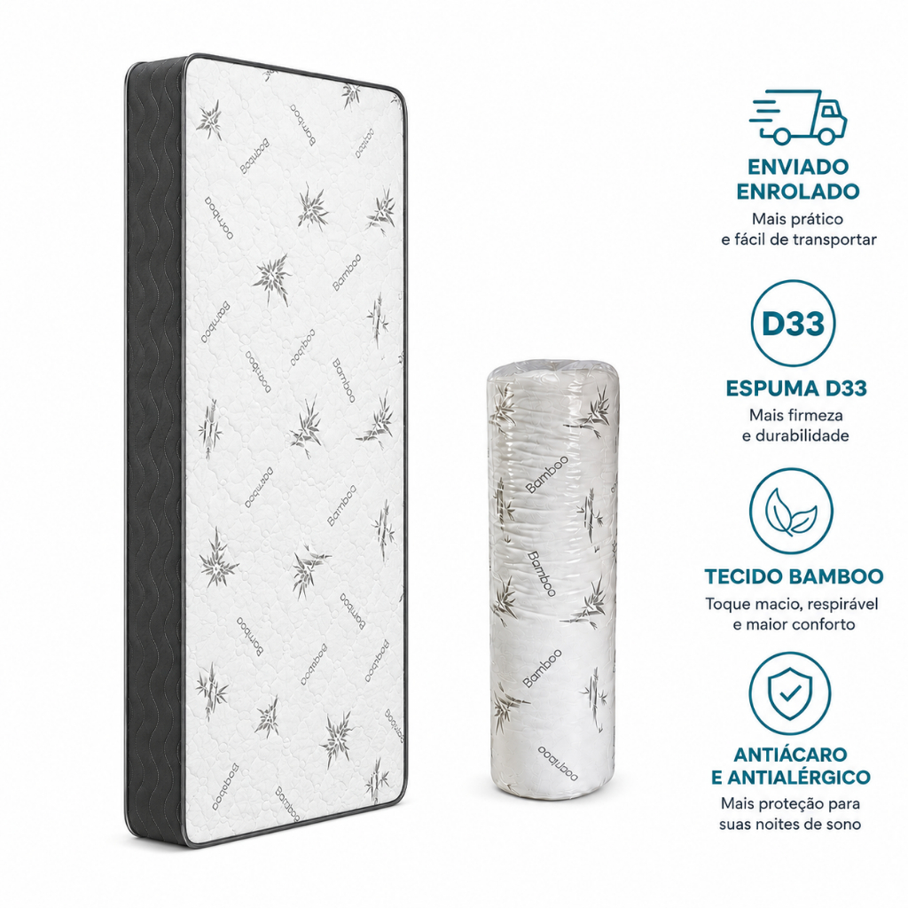 Colchão Solteiro D33 Espuma Com Certificado do Inmetro 188x88x12 CM Ortopédico Anti Ácaro Alta Qualidade Conforto - AV