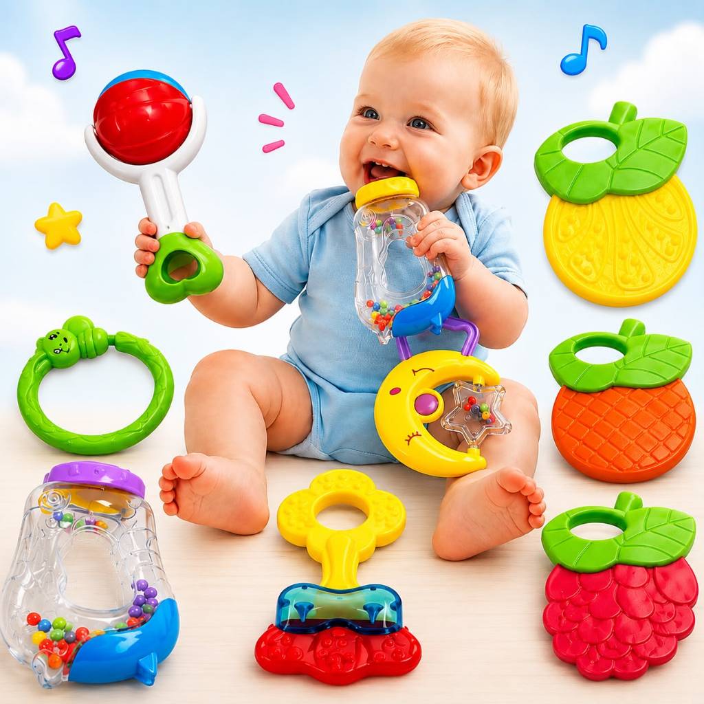 Kit Chocalho Mordedor Sensorial Brinquedo Para Bebê Neném Criança