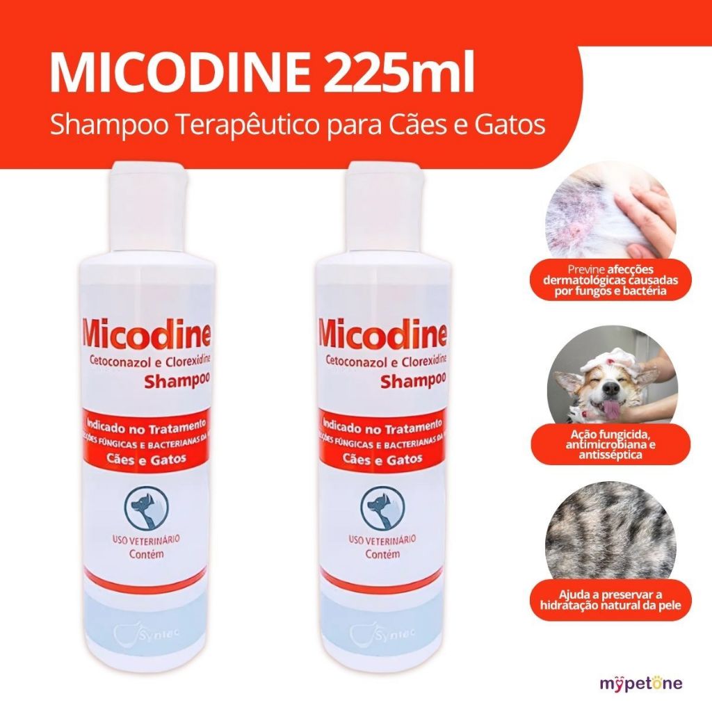 Kit 2 Micodine Shampoo Syntec Cetoconazol e Clorexidine Cães e Gatos - 225 mL